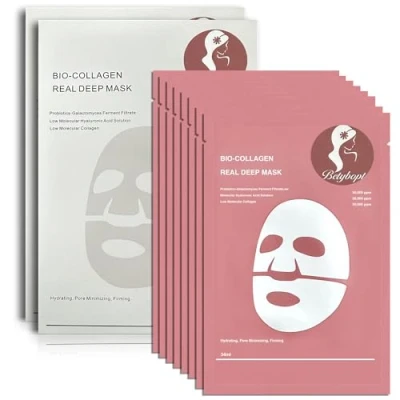Image de Masque De Collagène,8PCS Bio Collagen Real Deep Hydrating Overnight Mask,Masque Pelable Volume à Film Inversé Au CollagèNe,Visage Profond Collagène Soluble pour Hydrater,Antirides