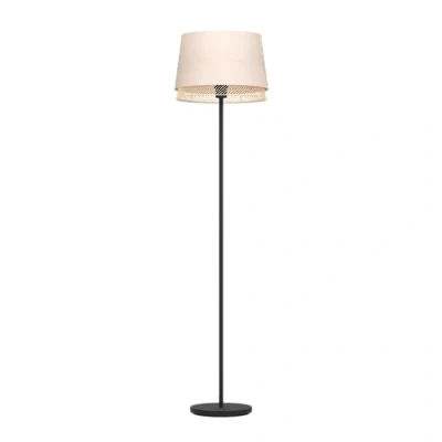 Image de Eglo Lampadaire Tabley, luminaire intérieur à pied, lampe de salon en métal noir avec abat jour bamboe et lin, éclairage douille E27, 150 cm