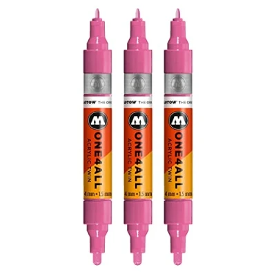 Image de Molotow One4All Lot de 3 marqueurs à double pointe acrylique (épaisseur trait 1,5 mm et 4 mm, très couvrante permanent) Couleur 231 fuchsia