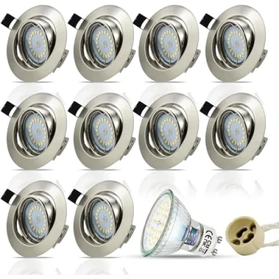 Image de HiBay Spot LED Encastrable GU10,10x 5W Encastré Blanc Neutre 4500k Plafond Orientable 30,Trou 68 80mm,Plafonnier Inox Brossé 220V Avec GU10 Ampoules,Pour Chambre,Cuisine