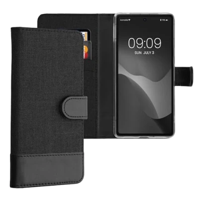 Image de kwmobile Coque Portefeuille Compatible avec Google Pixel 7a Étui à Rabat Simili Cuir Compartiment Cartes Anthracite Noir