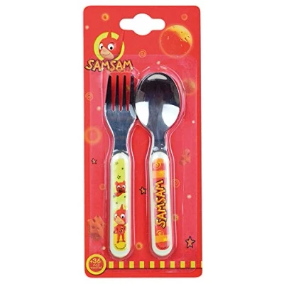 Image de JEMINI 005827 SAMSAM Ensemble de 2 couverts réutilisables inox composé d&#039;une fourchette et cuillère 13.5 X 3 cm pour enfant