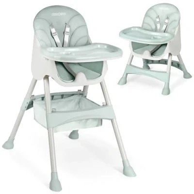 Image de Ricko Kids chaise haute pour bébé, avec plateau manger, pliable, bébé dès la naissance, facile à nettoyer, 83 x 60 110 cm, vert