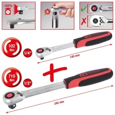 Image de KS TOOLS 920.0002 Kit de cliquets 72 12,5 (1/2&quot;), 6,3 (1/4&quot;)