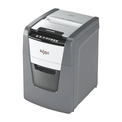 Image de Rexel Optimum AutoFeed+ 90X Destructeur de documents automatique CH 90 feuilles, niveau sécurité P4, coupe en particules, pour la maison/le bureau, poubelle 34 l, avec prise d&#039;alimentation