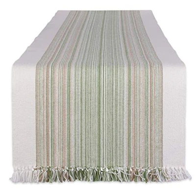 Image de DII Fringed Stripe Tabletop, Cotton, Thyme, Table Runner, 14x108