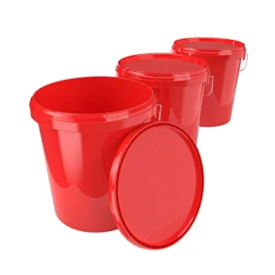 Image de FixedByU Lot de 3 seaux vides Avec couvercle 16 l Rouge Convient à un usage alimentaire Hermétique et stable poignée Pour aliments,chimie,mur,peinture,poudre,colles