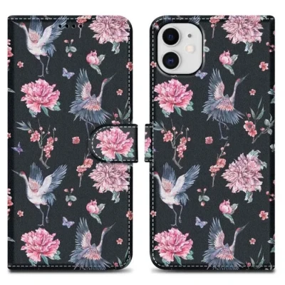 Image de Coque pour Apple iPhone 11 Design Grue &amp; Fleurs No. 9 Housse de protection Étui avec fermeture magnétique, fonction support et compartiment carte Neuf
