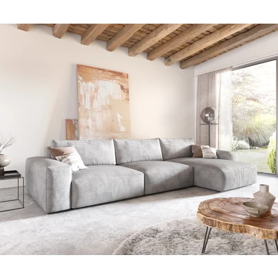 Image de Canapé d&#039;angle Lanzo XL 380x180 cm Cord Gris Argenté Recamière variable