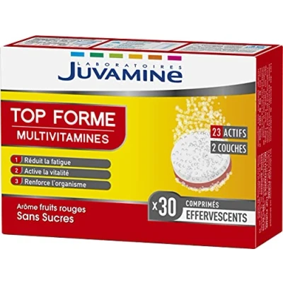 Image de JUVAMINE Top Forme Vitalité Tonus 12 Multivitamines &amp; 10 Minéraux Aide à réduire la fatigue Soutient l&#039;immunité 30 Comprimés effervescents Fabrication Française
