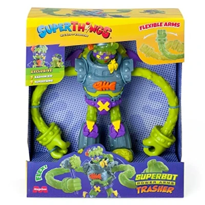 Image de SUPERTHINGS Superbot Power Arms Trasher Robot méchant articulé avec Bras Flexibles et Accessoire de Combat Comprend 1 Kazoom Kid Exclusif SuperThing