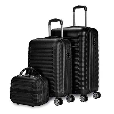 Image de NUMADA Lot de Valises Cabine Voyage Noir, Moyenne (53/63cm) et Trousse Toilette. Rigides 4 Roues, ABS, Robustes, Durables Légères. Serrure à Combinaison