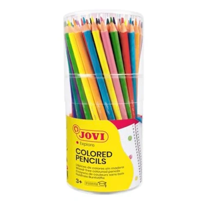 Image de Jovi crayons de couleur Sans bois, Étui 84 triangulaires Couleurs vives et intenses, Idéal pour dessiner colorier, Pointe résistante, gluten (734/84)