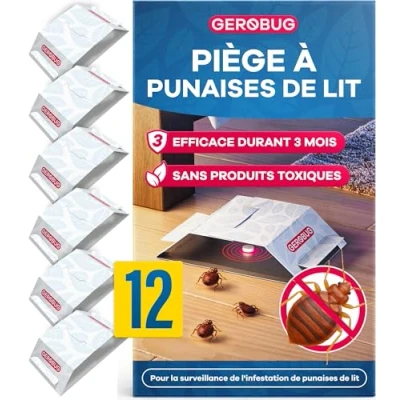 Image de Gerobug Lot de 12 pièges à punaises lit Piège adhésif efficace avec puissant attractif pour la détection précoce des Surveillance sans produits chimiques et prêts l&#039;emploi