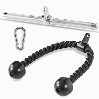 Image de Yes4All 5SU6 Combo Barre droite rotative et Corde à triceps de traction pour câble entraînement musculation