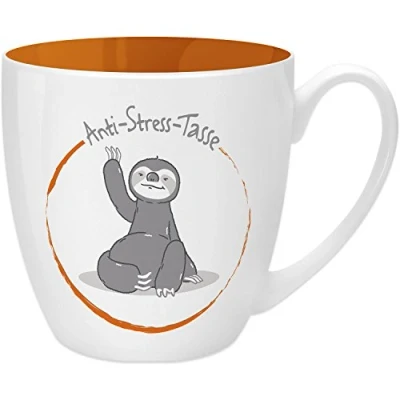 Image de GRUSS &amp; CO 45514 Mug Anti stress, au motif de paresseux, 45 cl, faite à base porcelaine New Bone China, idéale comme cadeau, orange, 9,5 cm
