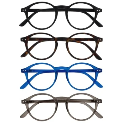 Image de OPULIZE REY Lunettes de Lecture Lot 4 Montures Rondes Rétro Noir, Marron, Bleu, Gris Hommes Femmes Charnières à Ressort RRRR56 1237 +3.00