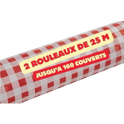 Image de SANYGIENE Rouleau Nappe Papier Jetable Vichy Carreaux Rouge et Blanc 2 Rouleaux de 25 M = 50 Largeur 1,20 Brasserie Bistro Rétro Bouchon Lyonnais Guinguette