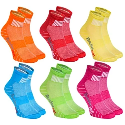 Image de Rainbow Socks Femme Homme Chaussettes Sport Colorées en Coton 6 Paire Orange Rouge Jaune Vert Mer Taille 39 41