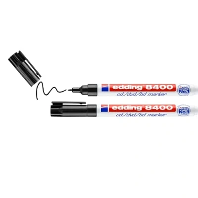 Image de edding 8400 marqueur pour CD/DVD/BD noir 2 stylos pointe ronde,5 1 mm un marquage longue durée des CD, DVD et disques Blu ray