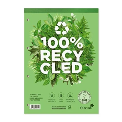 Image de Pad Silvine Recharge Premium Recycled perforée perforées 80 g / m² marge Ruled 120pp A4 Ref R101 [Pa