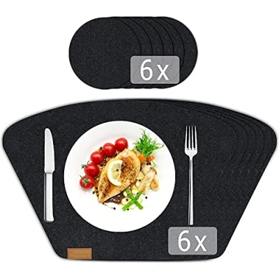 Image de Lot de 12 sets table en feutre lavables 44 x 30 cm qualité supérieure gris 6 + dessous verre