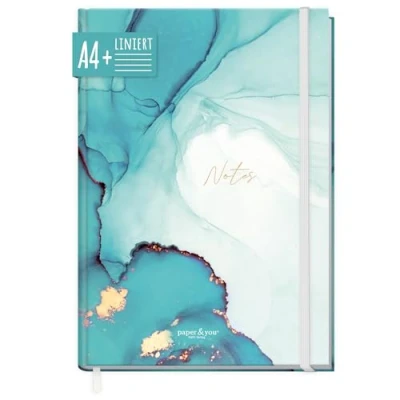 Image de carnet de notes ligné A4+ avec élastique Doré émeraude 156 pages, 78 feuilles Ordinateur portable ligné, bullet journal, croquis, journal intime Trendstuff by Häfft