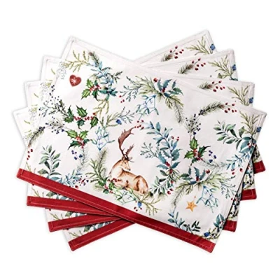 Image de Maison d&#039; Hermine Kelim Lot de 4 sets table 100 % coton pour à manger, cuisine, mariage, usage quotidien, dîners, fêtes Thanksgiving, Noël (Infinity, 33cm x 48cm)