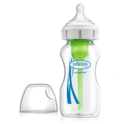 Image de Dr. Brown&#039;s Natural Flow Biberon à col large, options anti coliques, 270 ml, avec tétine de niveau 1, 1 paquet