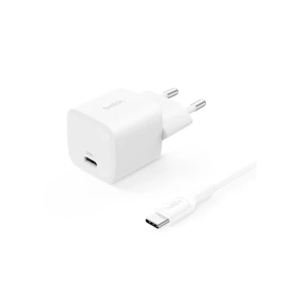Image de Belkin Chargeur Secteur USB C (25W, câble de 60 W et 1 m, Prise pour Smartphone, PD 3.0 avec PPS, Apple iPhone 16 Serie, iPad Pro, Samsung Galaxy S25, Nintendo Switch, etc., Blanc)