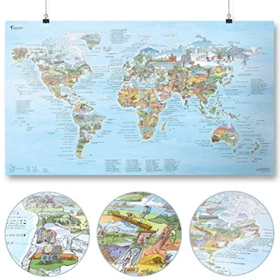 Image de Hiking Map by Awesome Maps Carte du monde illustrée pour les randonneurs et explorateurs réinscriptible 97,5 x 56 cm