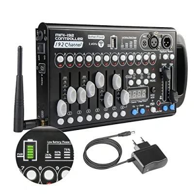 Image de Controleur Dmx 512 Sans Fil Controller Console 192 Ch, Contrôleur Table Lumiere Avec 2.4G Wireless Transmission Receiver, Batterie Rechargeable Intégrée Eclairage Dmx512 Controlleur
