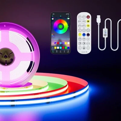 Image de PAUTIX RGB Ruban LED COB 2m, USB 5V 1200LEDs avec contrôleur Bluetooth Smart APP Multicolore Bande Lumineuse Flexible pour Chambre, Bar, TV, Cuisine, Fête, Décoration de Bricolage