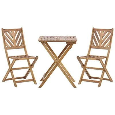 Image de Set de Jardin ou Terrasse Bistrot en Bois d&#039;Acacia Foncé Table et 2 Chaises Pliantes au Design Intemporel pour Tout Usage à l&#039;Extérieur Beliani