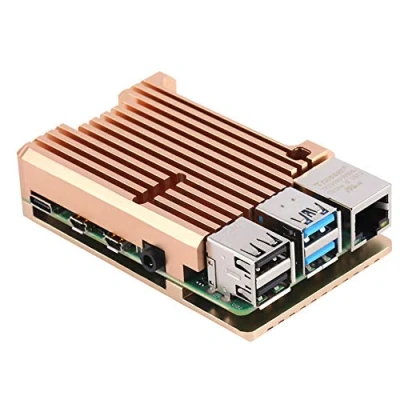 Image de ZkeeShop Boitier en Aluminium avec Double Ventilateur de Refroidissement Compatible pour Raspberry Pi 4 Model B (ne Pas Inclure Board) (Or Without Fan)