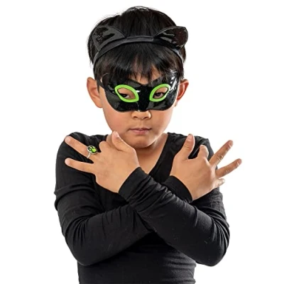 Image de RUBIES MIRACULOUS Officiel Chat Noir Kit d&#039;accessoires pour enfants incluant un Masque/Loup + Serre tête oreilles de chat+ une bague. Idéal se transformer en