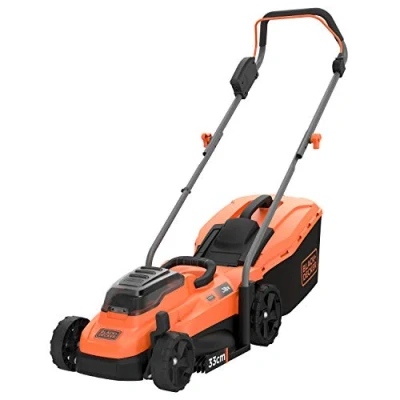 Image de BLACK+DECKER Tondeuse 18V 33 cm Jardin Jusqu&#039;à 350 m² Fonction Mulching 5 Hauteurs de Coupe Ajustables 35 L Poignée Forme Landeau 2 Batteries et 1 Chargeur BCMW3318L2 QW Orange/Noir