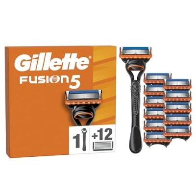 Image de Gillette Rasoir Pour Homme Fusion5, Manche Réutilisable,12 Cartouches A 5 Lames, Bande Lubrifiante Le Rasage Du Visage Confortable Et Une Glisse Fluide, 1 Recharge Par 20 Rasages