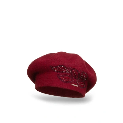 Image de VIVISENCE Béret Femme Automne Hiver Élégant en Laine avec Zircons Style Classique Ajustement Parfait Fabriqué Union Européenne Idéal pour Les Froids Jours 7051, Bordeaux,Taille Unique