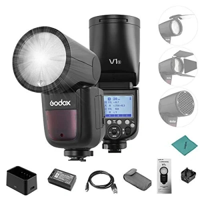 Image de Godox V1 S Flash professionnel Speedlite Tête ronde sans fil 2,4 G Zoom Fresnel pour Sony a7RII a7R a58 a99 ILCE6000L a7RIII a7R3 a9 a77II a77 a350 Appareil photo mariage portrait studio