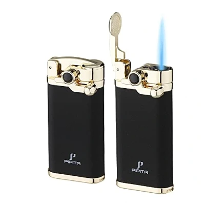 Image de PIPITA Lot de 2 briquets à gaz butane rechargeables au avec poinçon en métal (butane non inclus) (noir)