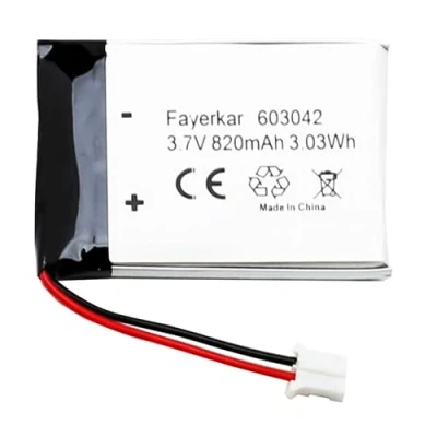 Image de batterie Lipo 3,7 V 820 mAh 603042 rechargeable lithium ion polymère avec connecteur JST. Assurez vous que la polarité de l&#039;appareil correspond à avant d&#039;acheter