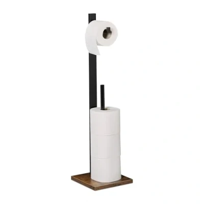 Image de Relaxdays Support pour Le Papier Toilette, 5 Rouleaux en Tout, Non Fixe, Bambou &amp; MDF, HLP 71x19x19 cm, Noir Brun