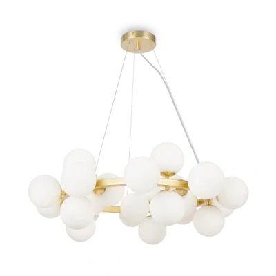 Image de Maytoni Dallas Plafonnier suspendu moderne à 25 ampoules Globe doré, abat jour blanc mat, G9