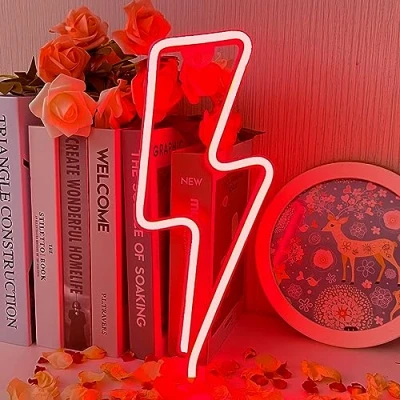 Image de Eclair Neon, Enseigne Lumineuse au Néon, Enseignes Néon Lightning, USB ou Alimenté par Batterie Veilleuse pour Chambre à Allumer des Signes LED Noël Bar de Fête