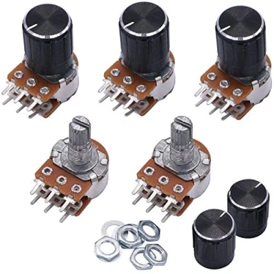 Image de Taiss 5 pièces Potentiomètre 10K Ohm,Linéaire rotatif 6 broches,Dual Taper Audio B Type Résistance Réglable,Longueur de l&#039;arbre:15 mm + Bouton WH148s B10K