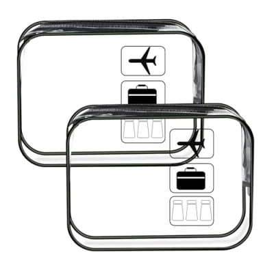 Image de 2 Pièces Trousse de Toilette Transparente, Transparente Voyage, Rangement, Portable Sac Transparent, Multifunctional Avion(Noir Transparent)