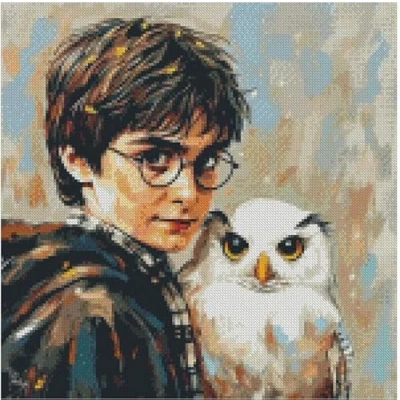 Image de Kit de broderie au point croix Motif garçon et hibou (1) Tissu Aïda 14 fils 100 % coton 150 x points 26 cm