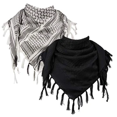 Image de FREE SOLDIER Foulard 100% Coton écharpe Militaire Shemagh Tactique désert Keffiyeh avec Tassel 43 x Pouces,Noir &amp; Blanc Set