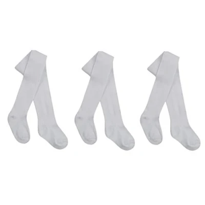 Image de Tick Tock Collants unis en coton majoritaire pour bébé fille, Lot de 3 blanches., 6 12 mois